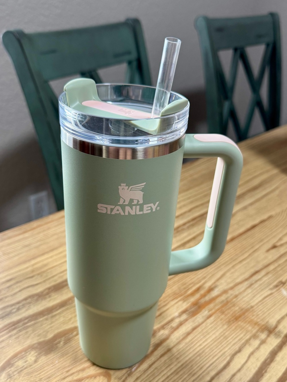 Stanley Mint Green Travel Mug with Pink Accent